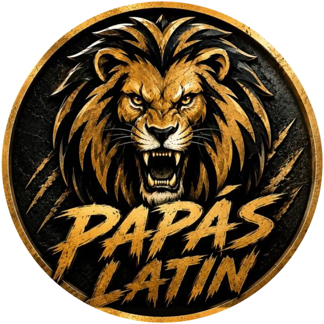 Escudo de Papás Latin: un león dorado rugiendo